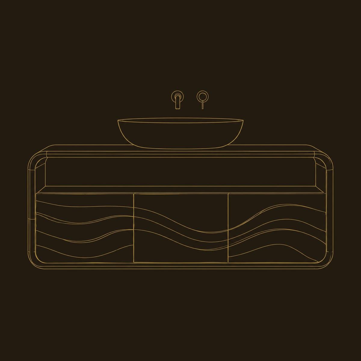 Floating Bathroom Vanity With Carved Wave Fronts And Open Niche dimension diagram