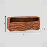 Floating Bathroom Vanity With Carved Wave Fronts And Open Niche dimension diagram with width, height and depth