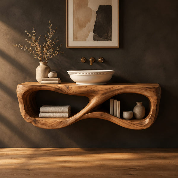 Floating Bathroom Vanity With Figure Eight Open Shelf