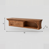 Floating Bathroom Vanity With Flared Ends And Open Shelf dimension diagram with width, height and depth