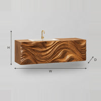 Floating Bathroom Vanity With Flowing Wave Relief Front dimension diagram with width, height and depth