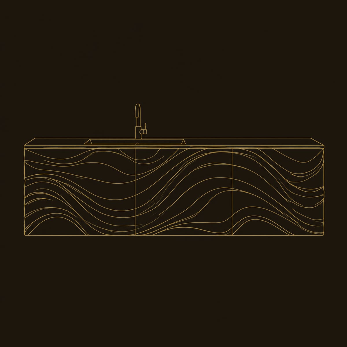 Floating Bathroom Vanity With Flowing Wave Relief Front dimension diagram