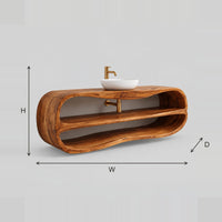 Floating Bathroom Vanity With Looping Rim And Two Open Shelves dimension diagram with width, height and depth