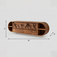 Floating Bathroom Vanity With Mountain Relief And Open End Shelves dimension diagram with width, height and depth