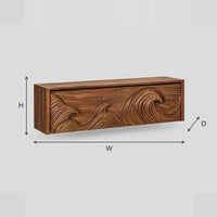 Floating Bathroom Vanity With Ocean Wave Relief Across Three Fronts dimension diagram with width, height and depth