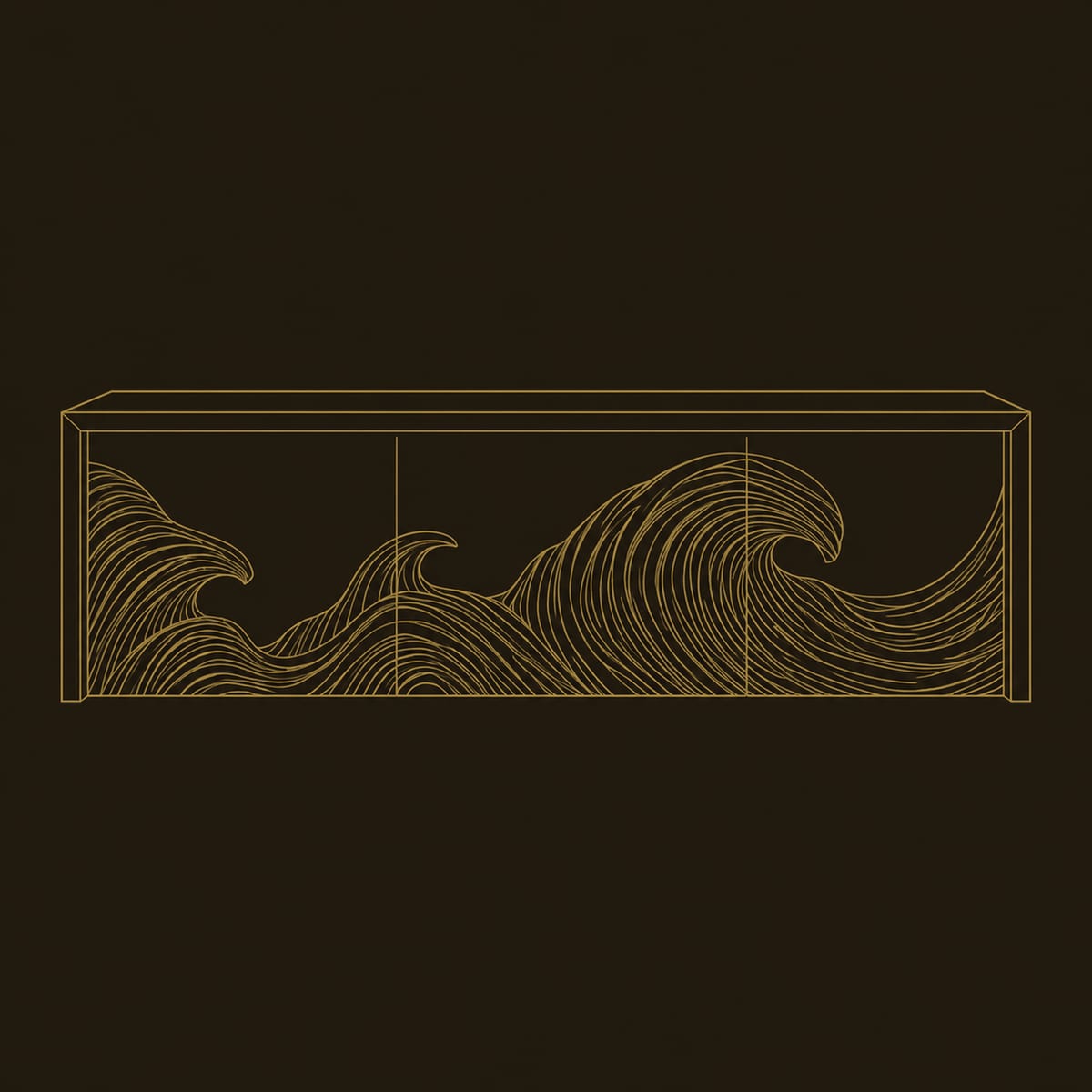 Floating Bathroom Vanity With Ocean Wave Relief Across Three Fronts dimension diagram