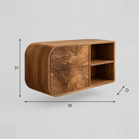Floating Bathroom Vanity with Rounded End and Carved Drawers dimension diagram with width, height and depth