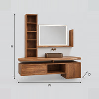 Floating Bathroom Vanity With Tall Open Shelf Tower dimension diagram with width, height and depth
