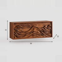 Floating Bathroom Vanity With Two Doors and Carved Wave Panels dimension diagram with width, height and depth