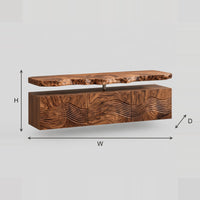 Floating Bathroom Vanity With Wave Carved Fronts And Live Edge Slab dimension diagram with width, height and depth