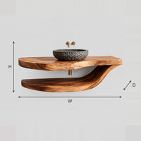 Floating Bathroom Vanity With Wavy Slab Top And Sweeping Shelf dimension diagram with width, height and depth