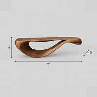 Floating Console Table With Sweeping Wave Underside dimension diagram with width, height and depth