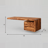 Floating Desk With Two Drawer Pedestal And Bold Grain Top dimension diagram with width, height and depth