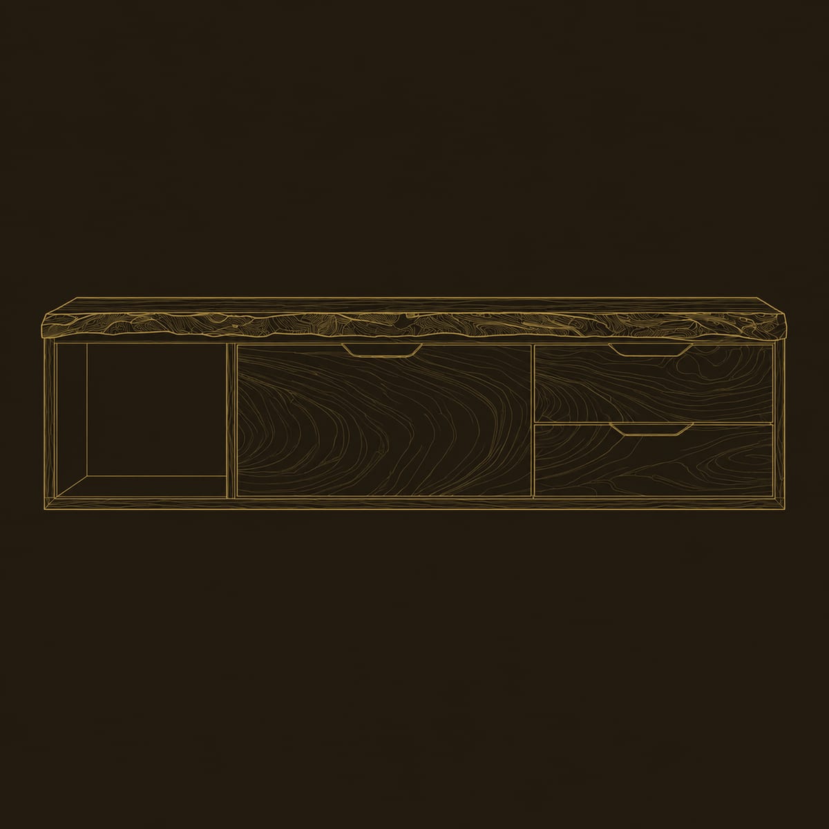 Floating Live Edge Bathroom Vanity With Open Shelf Bay dimension diagram