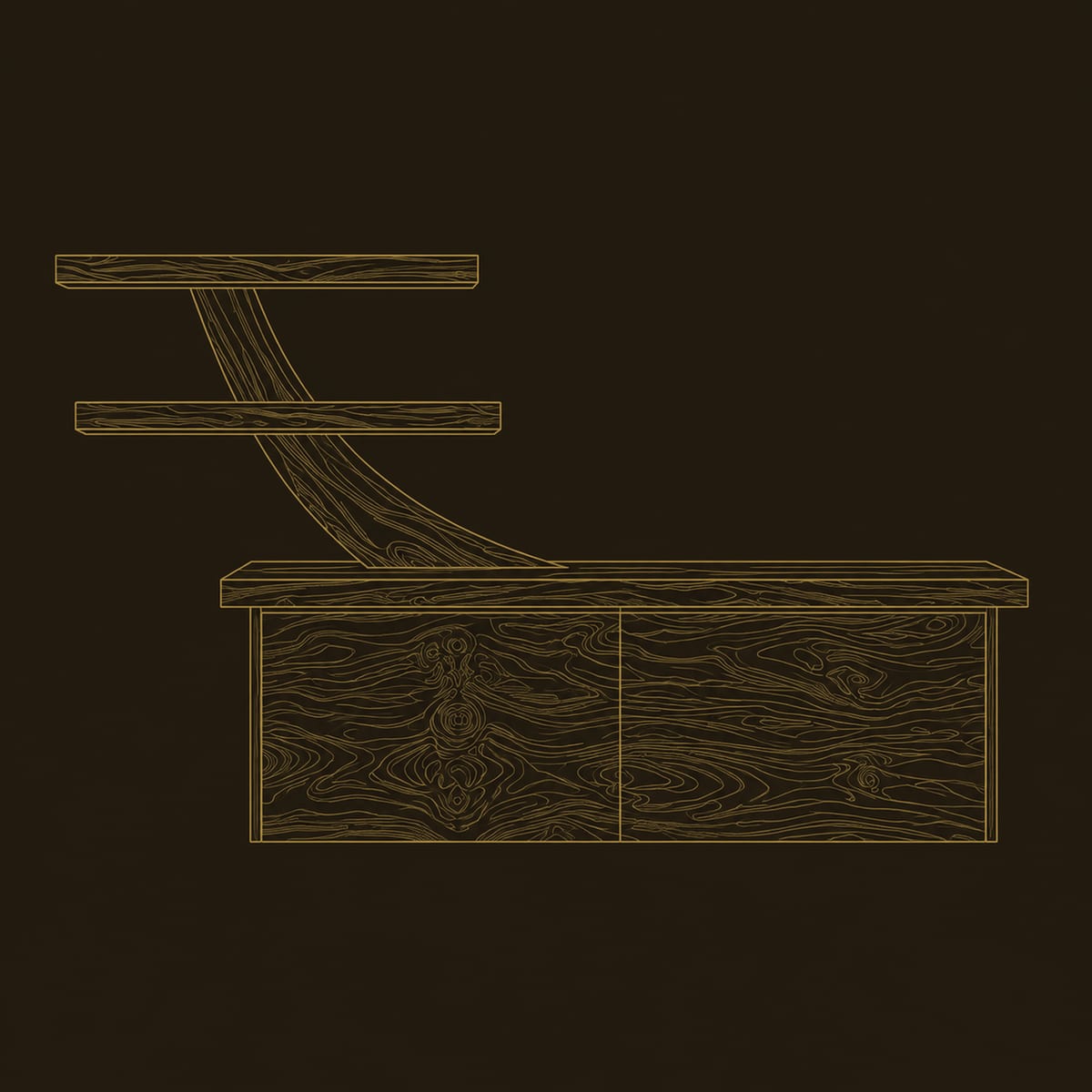 Floating Makeup Vanity With Branch Shaped Arm And Two Shelves dimension diagram