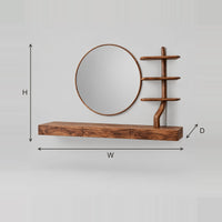 Floating Makeup Vanity With Circular Mirror And Branch Shelf dimension diagram with width, height and depth