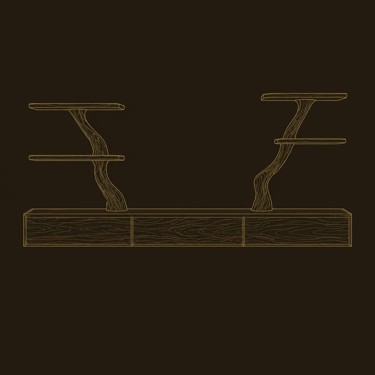 Floating Makeup Vanity With Twin Branch Shelf Stands dimension diagram