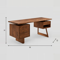 Floating Top Desk with Suspended Drawer Cabinets dimension diagram with width, height and depth
