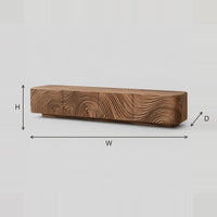 Floating TV Stand With Swirling Tree Ring Carved Fronts dimension diagram with width, height and depth