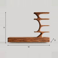 Floating TV Stand With Wave Carved Fronts And Tree Shelf Tower dimension diagram with width, height and depth