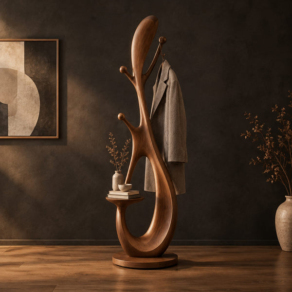 Floor Lamp With Glowing Open Loop Body, Side Pegs And Small Tray