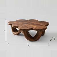Flower Coffee Table on a Looping Wave Base dimension diagram with width, height and depth