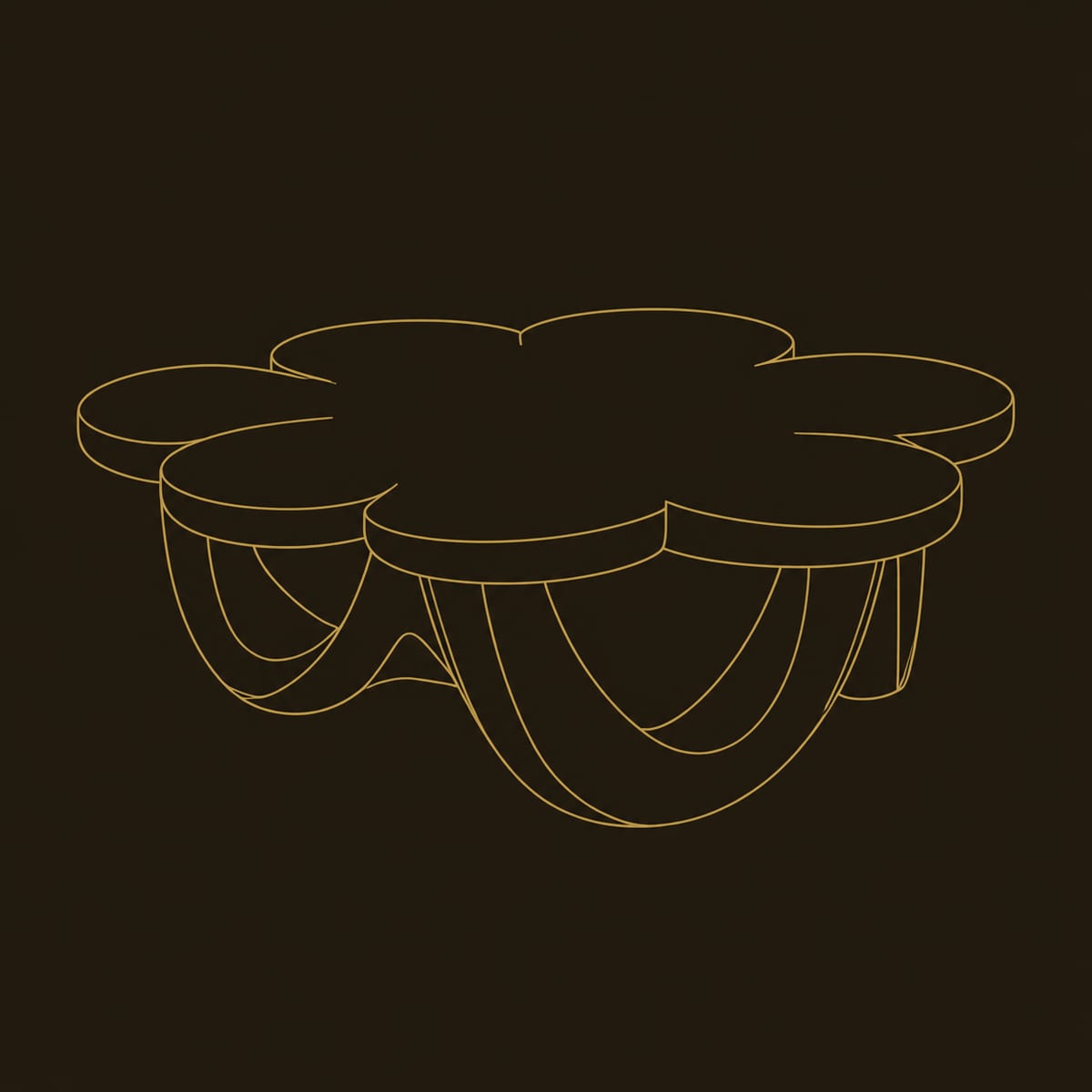 Flower Coffee Table on a Looping Wave Base dimension diagram