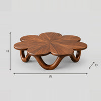 Flower Coffee Table with Petal Top and Looping Wave Base dimension diagram with width, height and depth