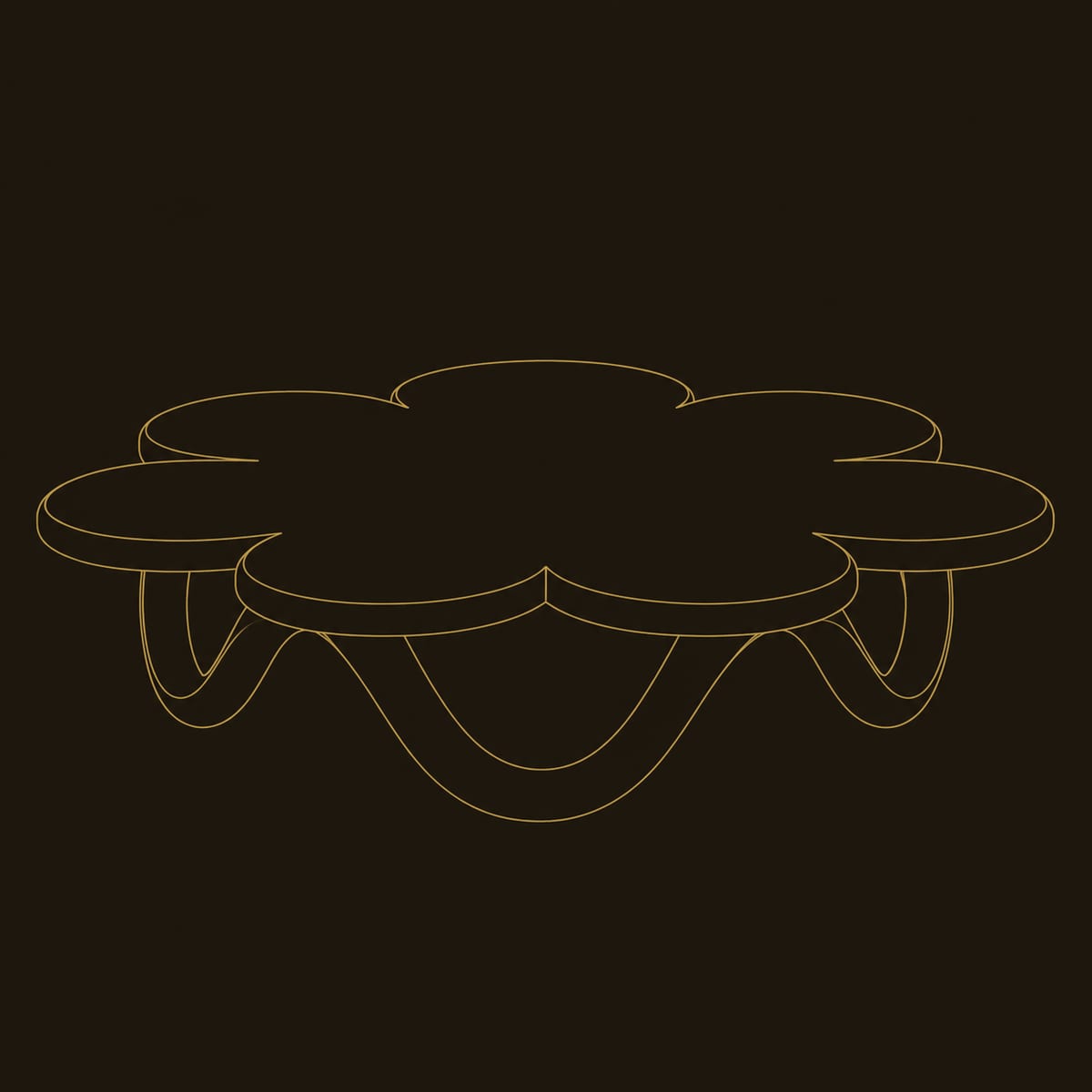 Flower Coffee Table with Petal Top and Looping Wave Base dimension diagram