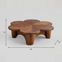 Flower Petal Coffee Table on Thick Round Legs dimension diagram with width, height and depth