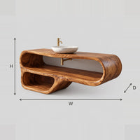 Flowing Loop Bathroom Vanity With Two Open Shelf Bays dimension diagram with width, height and depth