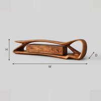 Flowing Loop Frame TV Stand With Wood Grain Center Cabinet dimension diagram with width, height and depth