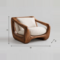 Flowing Open Arm Lounge Chair, Cushioned Seat, Low Base dimension diagram with width, height and depth