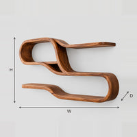 Flowing Ribbon Shelf With Looping Tiers And Open Bays dimension diagram with width, height and depth