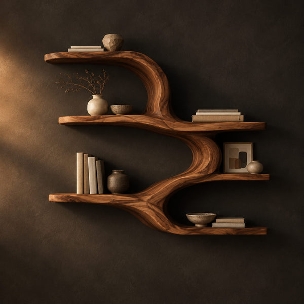 Flowing S Curve Wall Shelf With Four Open Levels