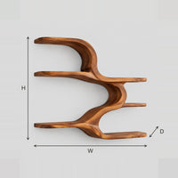 Flowing S Curve Wall Shelf With Four Open Levels dimension diagram with width, height and depth