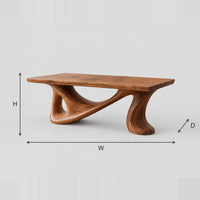 Flowing Sculpted Base Desk With Smooth Slab Top dimension diagram with width, height and depth
