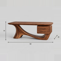 Flowing Sculpted Base Desk With Two Drawers dimension diagram with width, height and depth