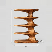 Flowing Sculpted Bookshelf With Wave Shaped Shelf Tiers dimension diagram with width, height and depth