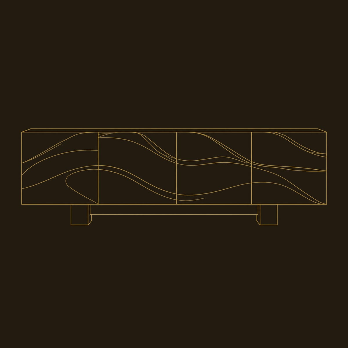 Flowing Swirl Front Sideboard With Two Block Feet dimension diagram