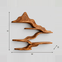 Flowing Wall Shelves With Staggered Tiers And A Ringed Peak dimension diagram with width, height and depth