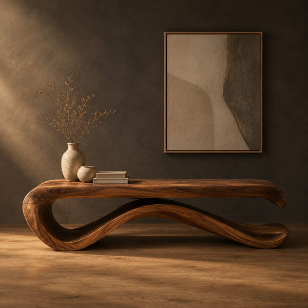 Flowing Wave Base Bench With Long Flat Slab Seat