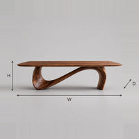 Flowing Wave Base Dining Table With A Long Smooth Top dimension diagram with width, height and depth