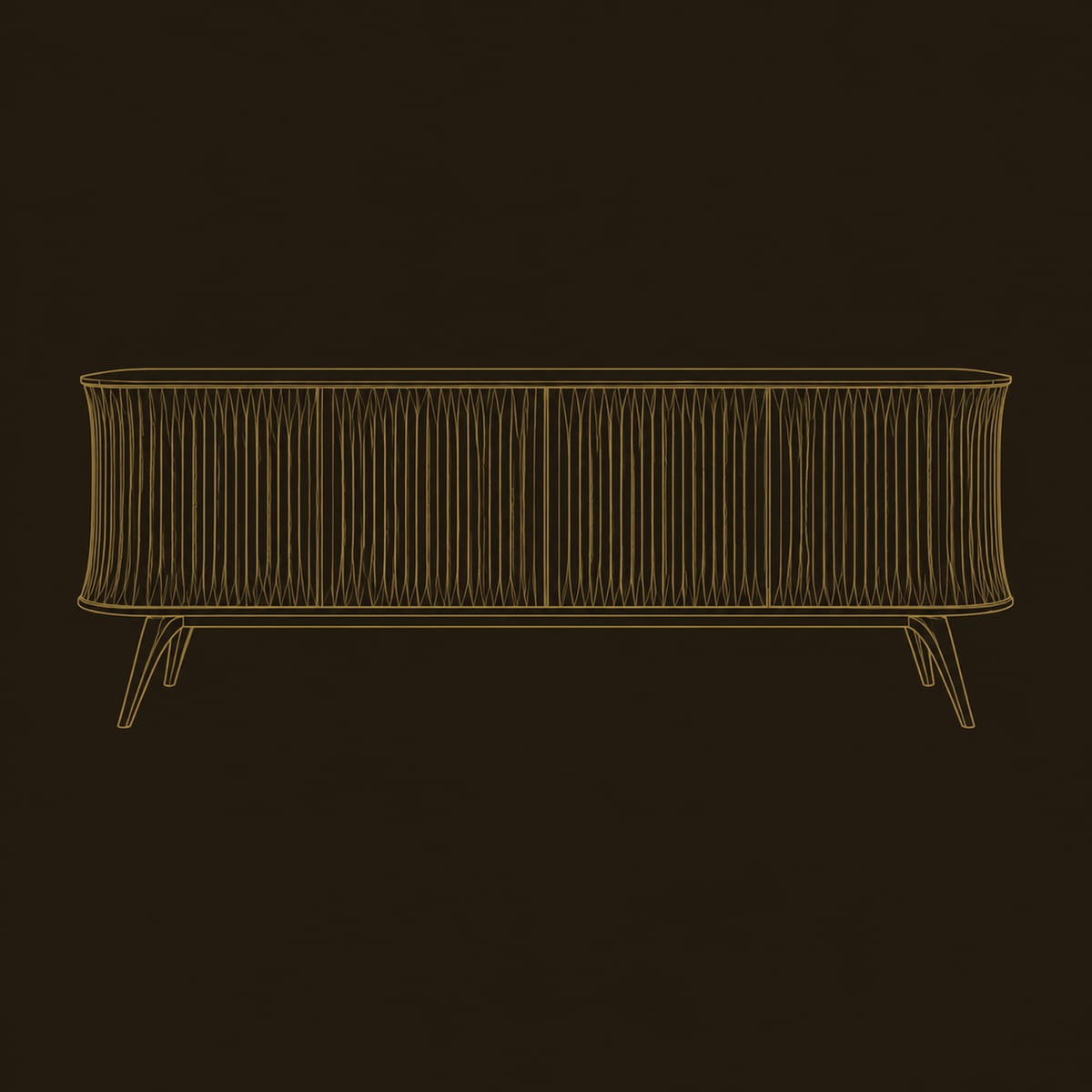 Fluted Door Sideboard With Bowed Ends And Splayed Tapered Legs dimension diagram