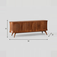 Fluted Door Sideboard With Bowed Ends And Splayed Tapered Legs dimension diagram with width, height and depth