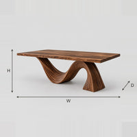 Fluted Wave Dining Table With Sweeping Sculpted Pedestal dimension diagram with width, height and depth