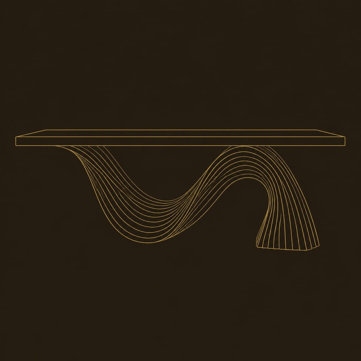 Fluted Wave Dining Table With Sweeping Sculpted Pedestal dimension diagram