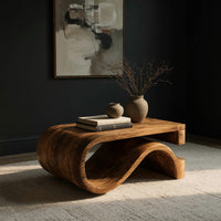 Folded S ribbon coffee table, three-quarter view showing the grain