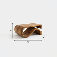 Foldwave Coffee Table, One Ribbon Bent into an S dimension diagram with height, width and depth