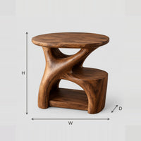 Forked Branch Side Table With Oval Top And Open Lower Shelf dimension diagram with width, height and depth